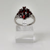 Sterling Silver Dark Red Stone Cluster Ring - Size 10