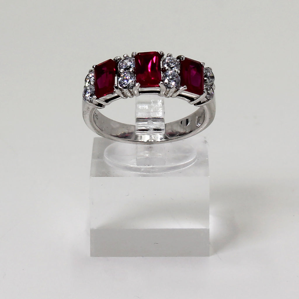 Sterling Silver Dark Pink Baguette Gemstones Ring - Size 8