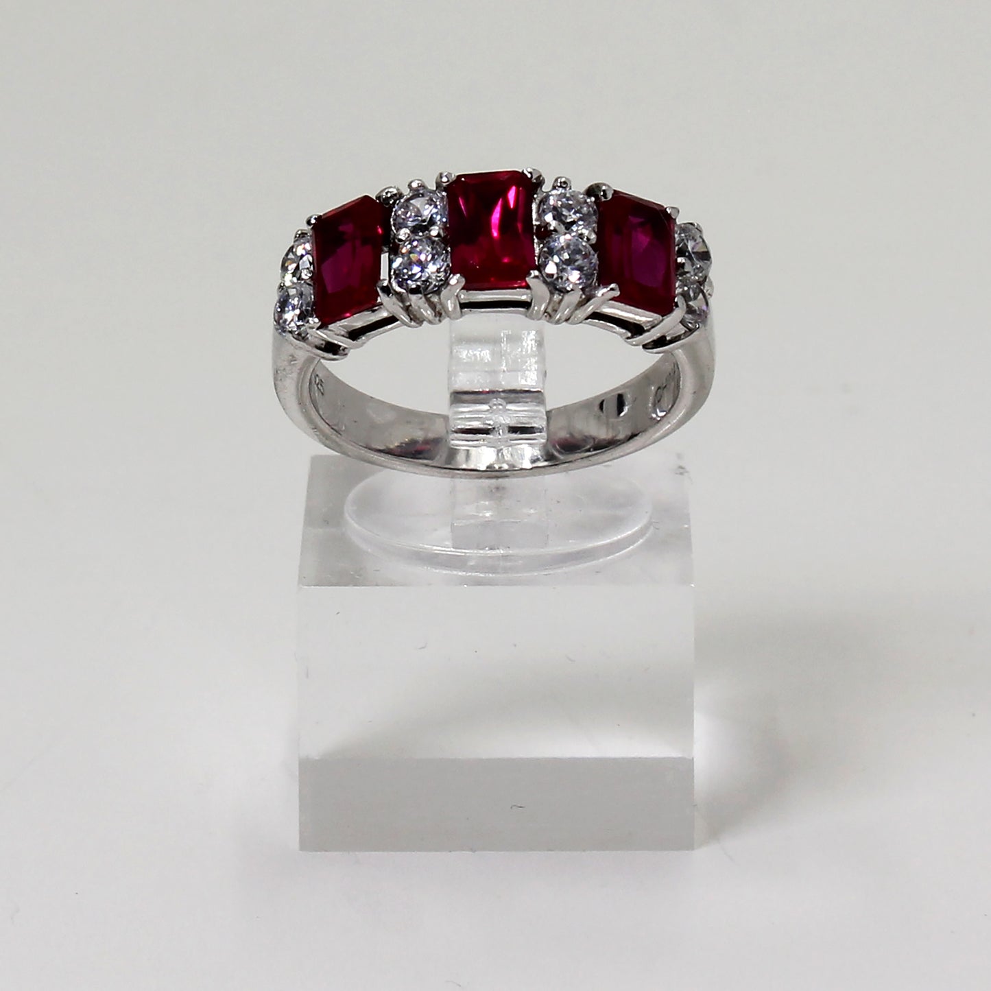 Sterling Silver Dark Pink Baguette Gemstones Ring - Size 8