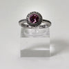 Sterling Silver Pink Halo Gemstone Ring w Clear Stone Accents - Size 7