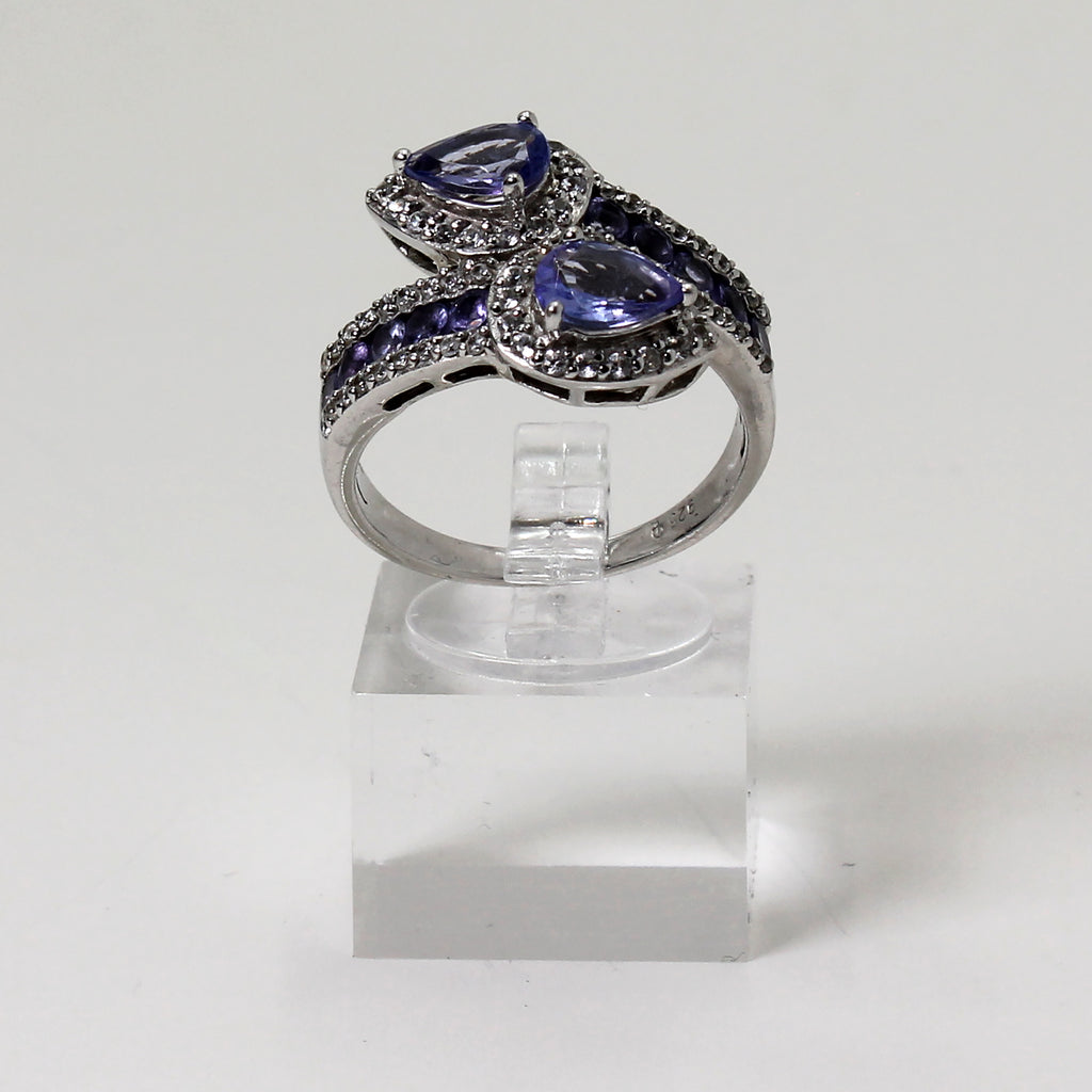 Sterling Silver Purple Gemstone Bypass-Style Ring  - Size 9