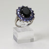 Sterling Silver Black & Purple Gemstone Flower-Design Ring - Size 8