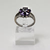 Sterling Silver Purple & Clear Gemstone Flower Ring - Size 8