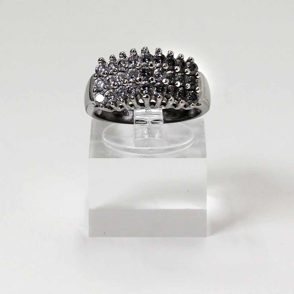 Sterling Silver Triple Row Elevated Gemstone Ring - Size 7