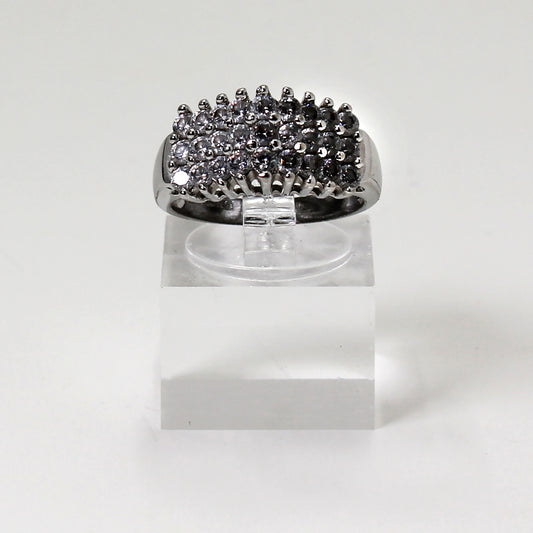 Sterling Silver Triple Row Elevated Gemstone Ring - Size 7