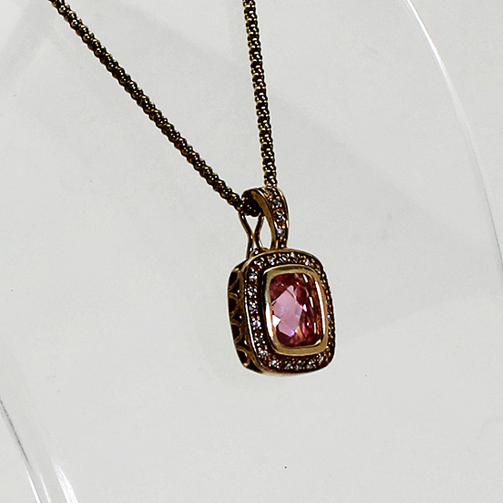 Sterling Silver Gold-Plated Pink Cushion Gemstone Necklace - 17.5"