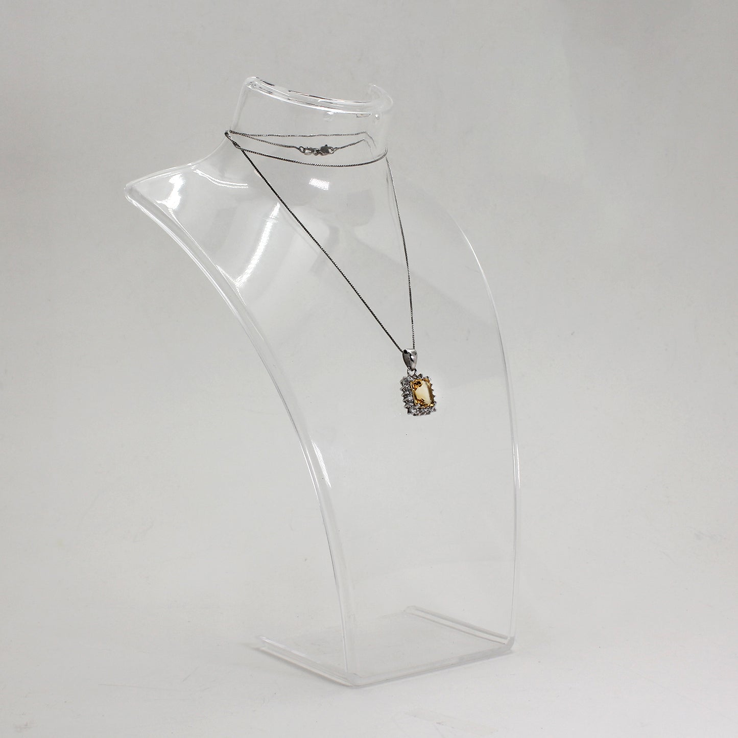 Sterling Silver Yellow Baguette-Style Necklace with Clear Gemstone Accents  - 18"