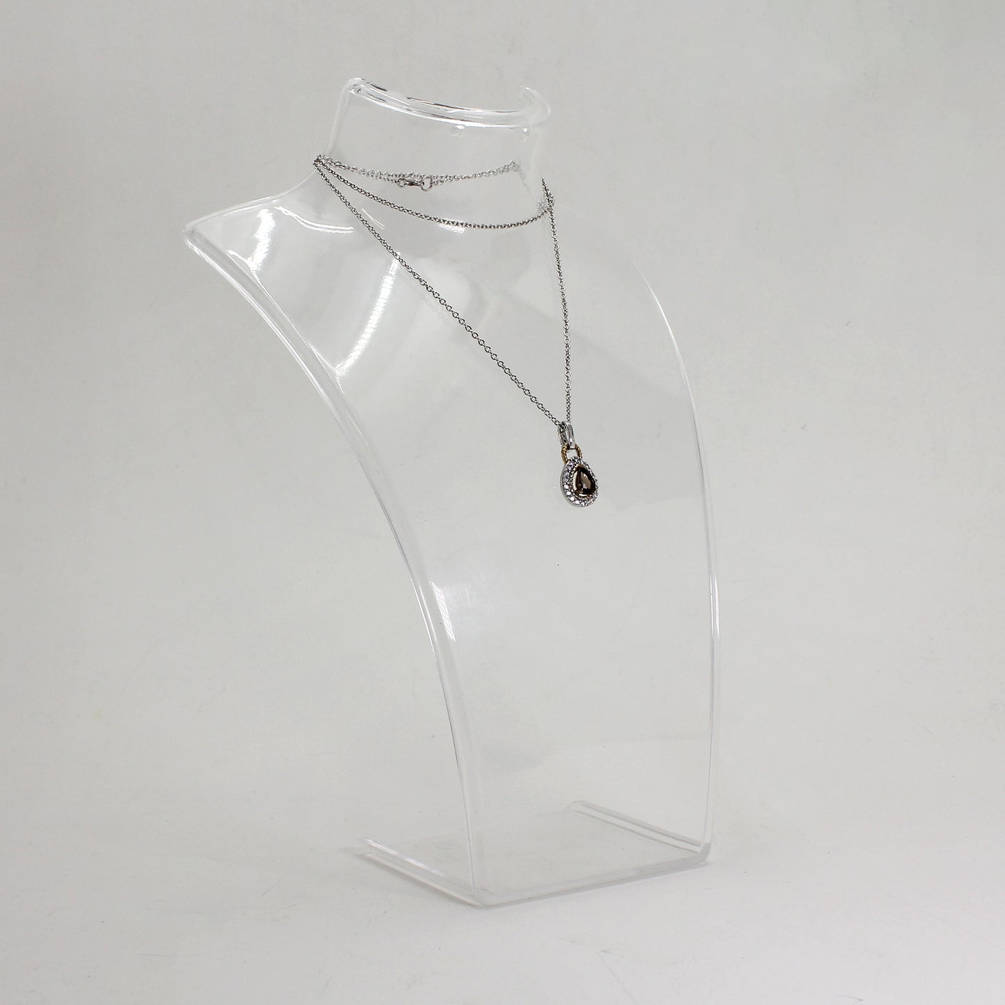 Sterling Silver Necklace w Gold-Plated Brown Gemstone Teardrop Pendant - 18"