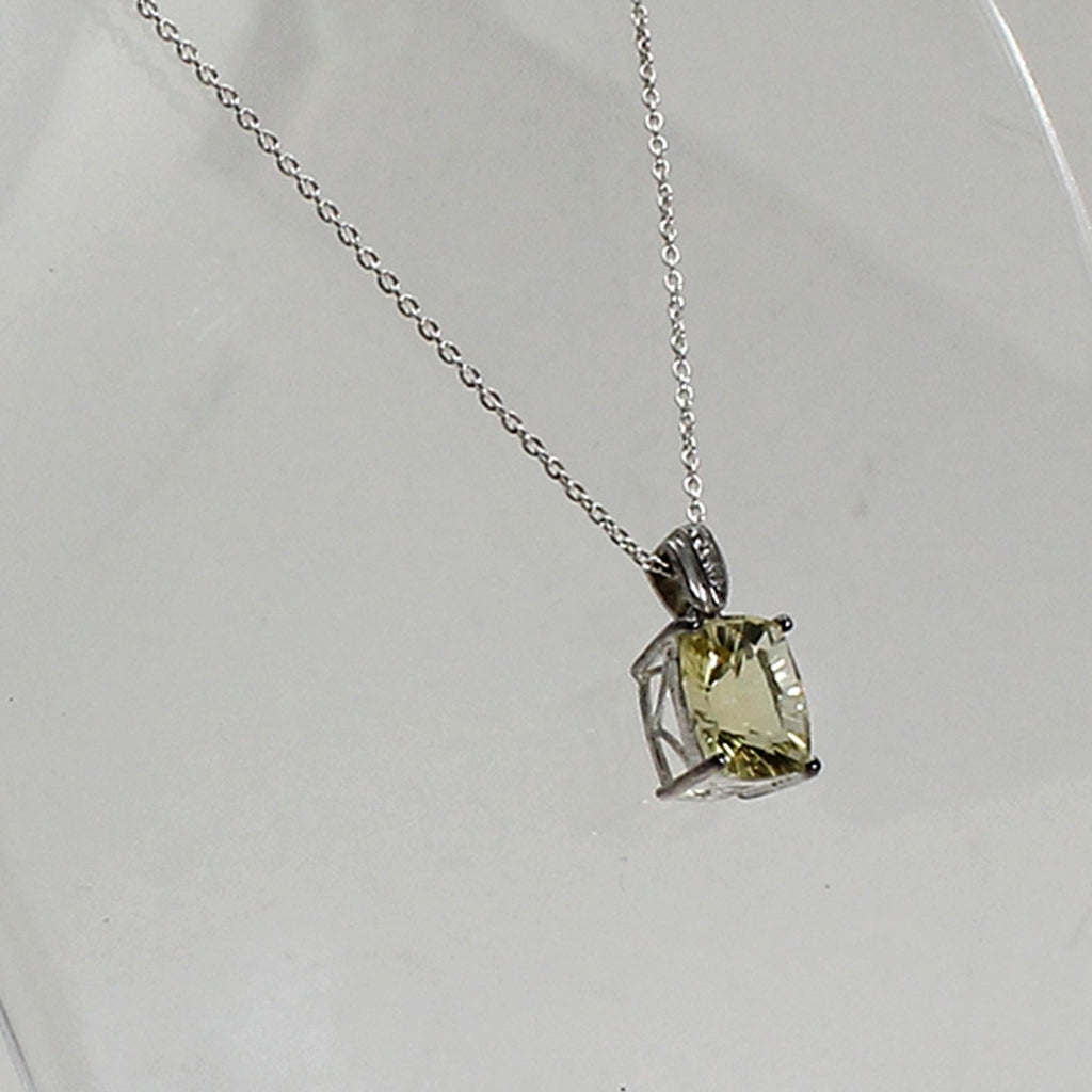 Sterling Silver Light Yellow Radiant Gemstone Necklace - 17.5"