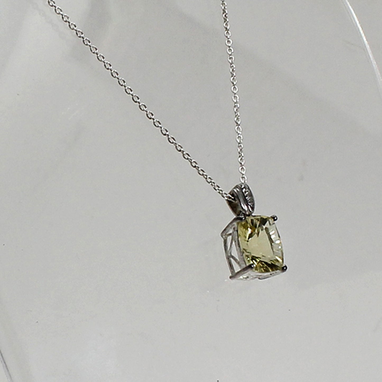 Sterling Silver Light Yellow Radiant Gemstone Necklace - 17.5"