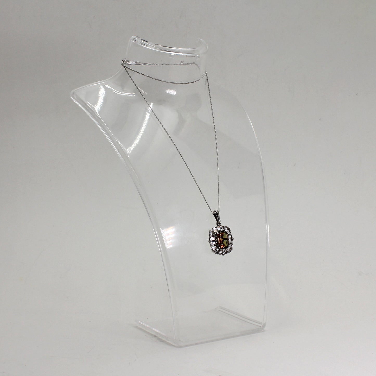 Sterling Silver Citrine & Clear Gemstone Baguette Stone Necklace - 19.5"