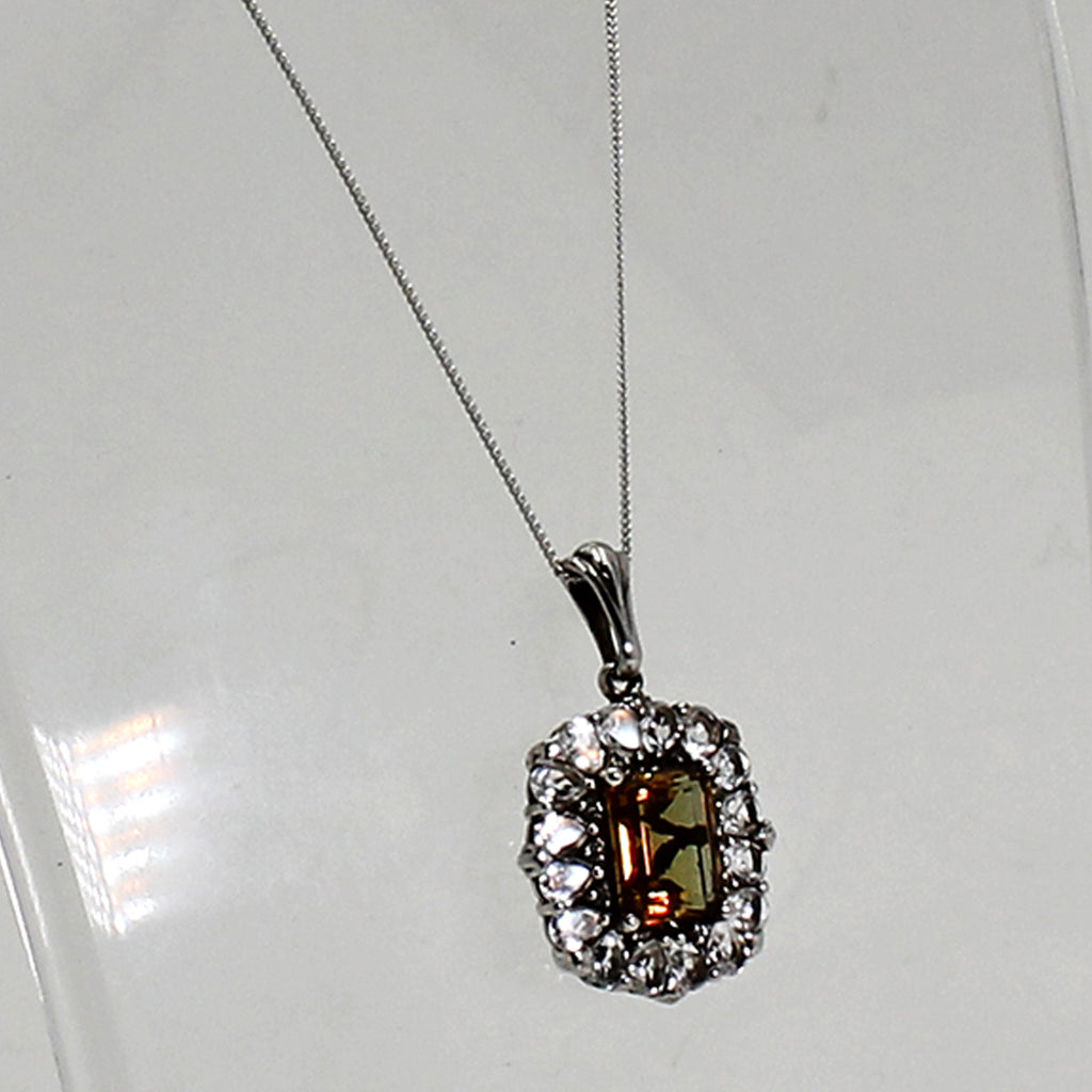 Sterling Silver Citrine & Clear Gemstone Baguette Stone Necklace - 19.5"