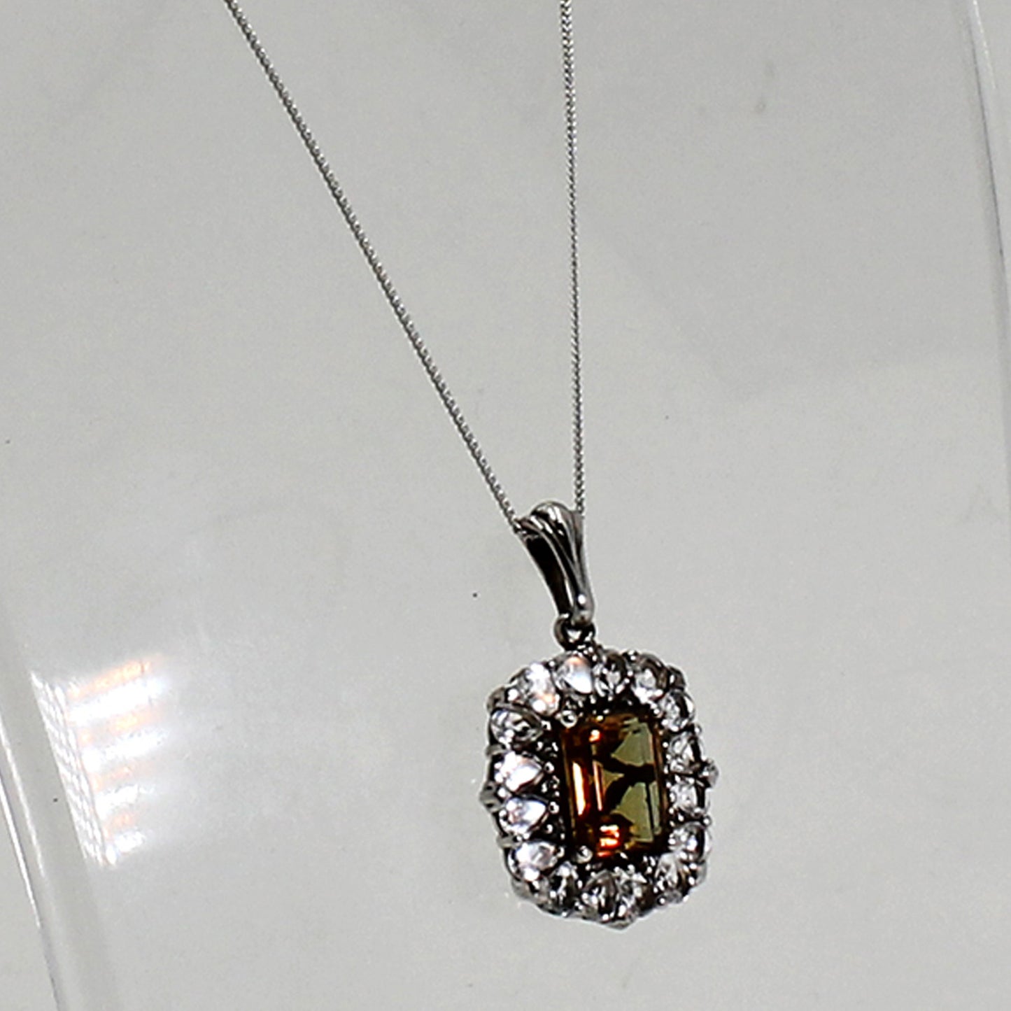 Sterling Silver Citrine & Clear Gemstone Baguette Stone Necklace - 19.5"