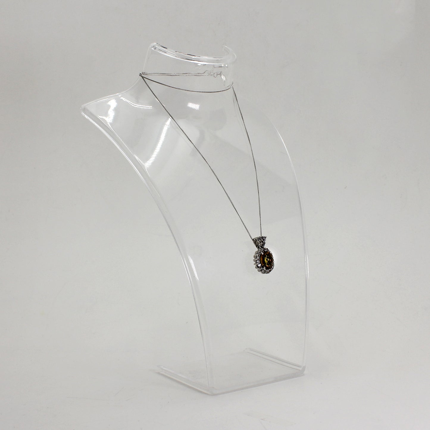 Sterling Silver Yellow Oval & Clear Gemstone Necklace - 19.5"