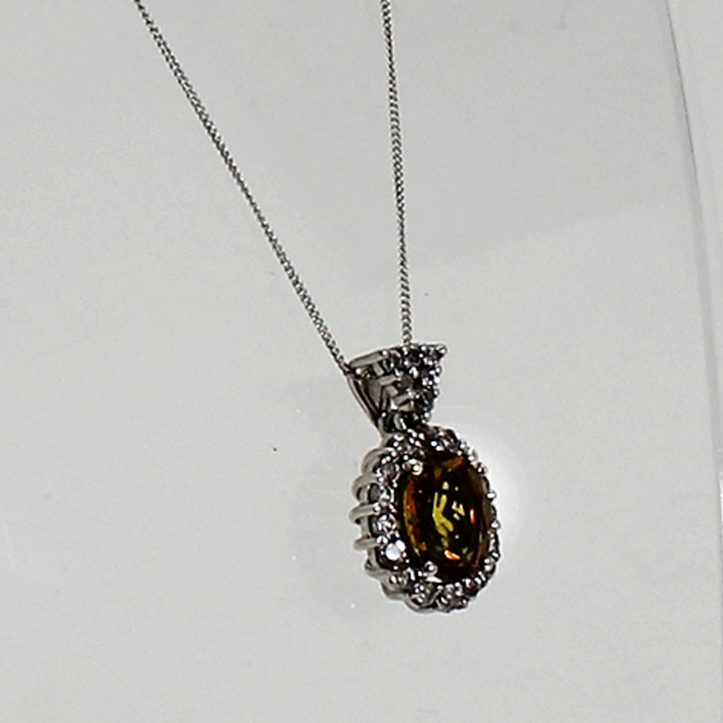 Sterling Silver Yellow Oval & Clear Gemstone Necklace - 19.5"