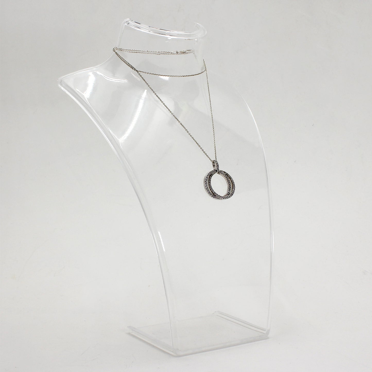 Sterling Silver Venn Diagram w Clear Gemstones Necklace - 18"