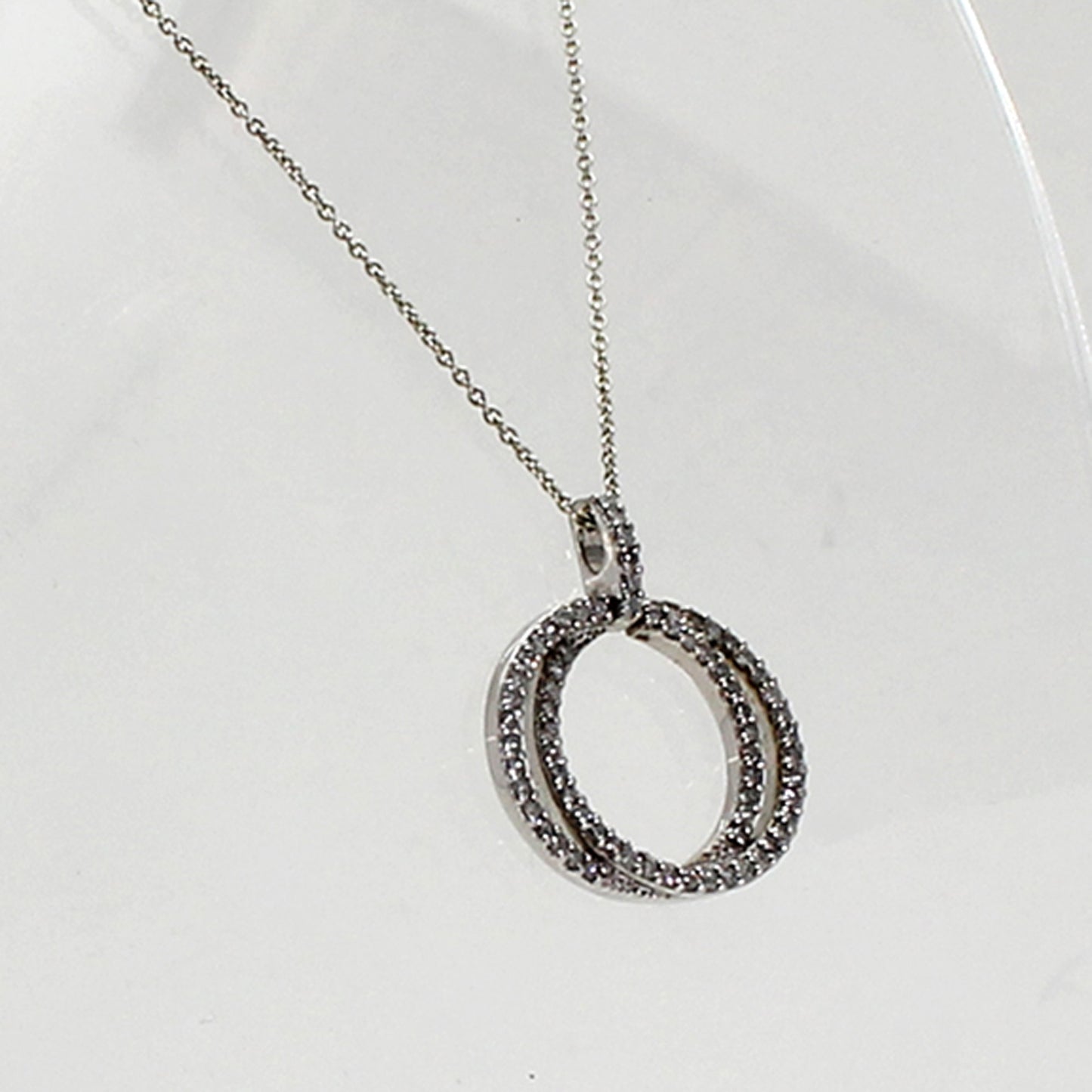 Sterling Silver Venn Diagram w Clear Gemstones Necklace - 18"