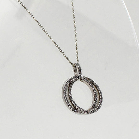 Sterling Silver Venn Diagram w Clear Gemstones Necklace - 18"