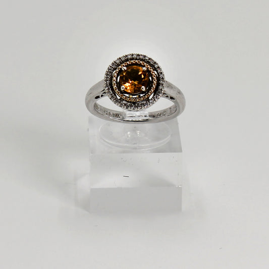 Sterling Silver Orange Gemstone Halo Ring - Size 7