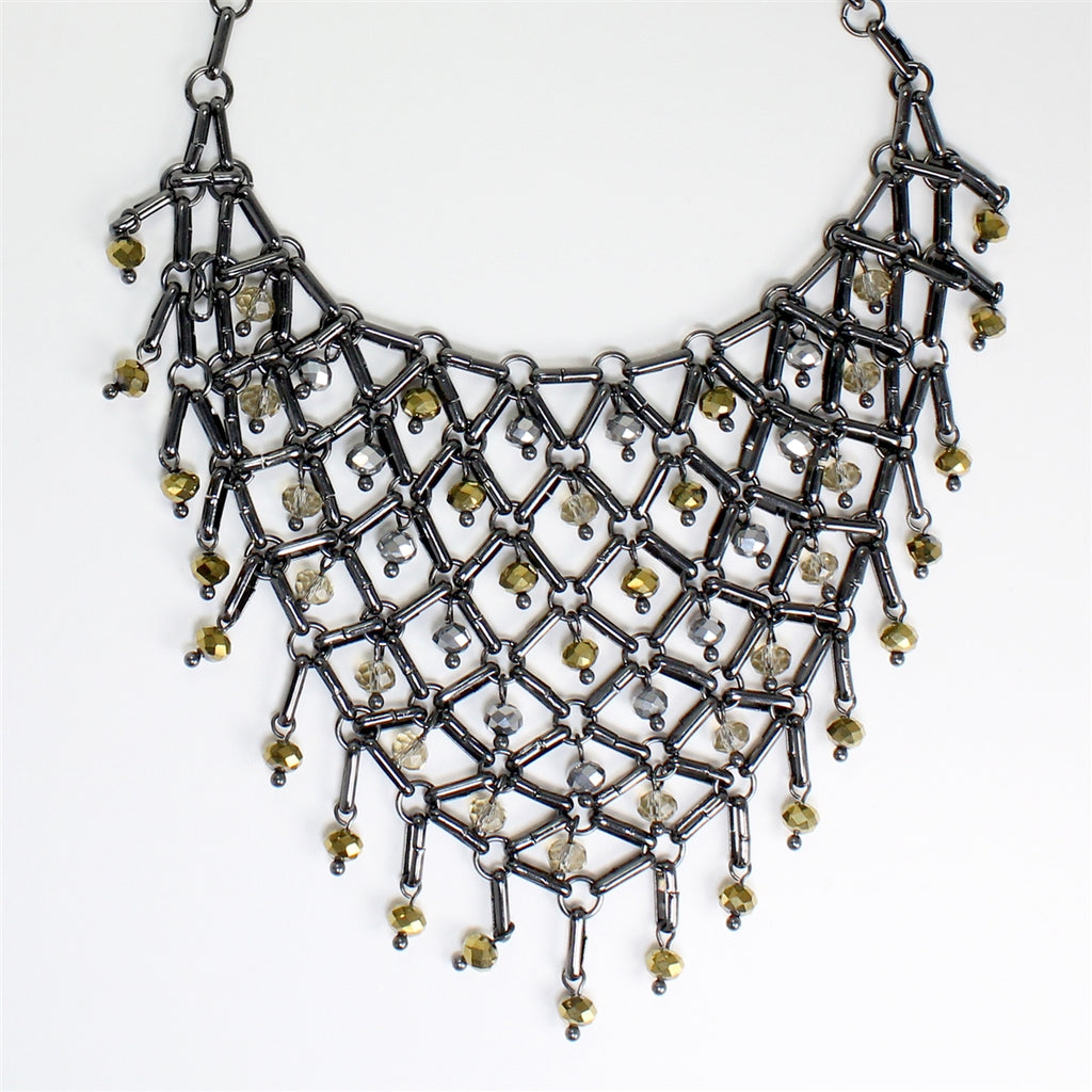 Black & Gold Tone Bib Necklace - 19"