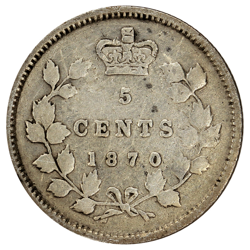 1870 Narrow Rim Canada 5-cents VG-F (VG10) Scratched, marks, or impaired