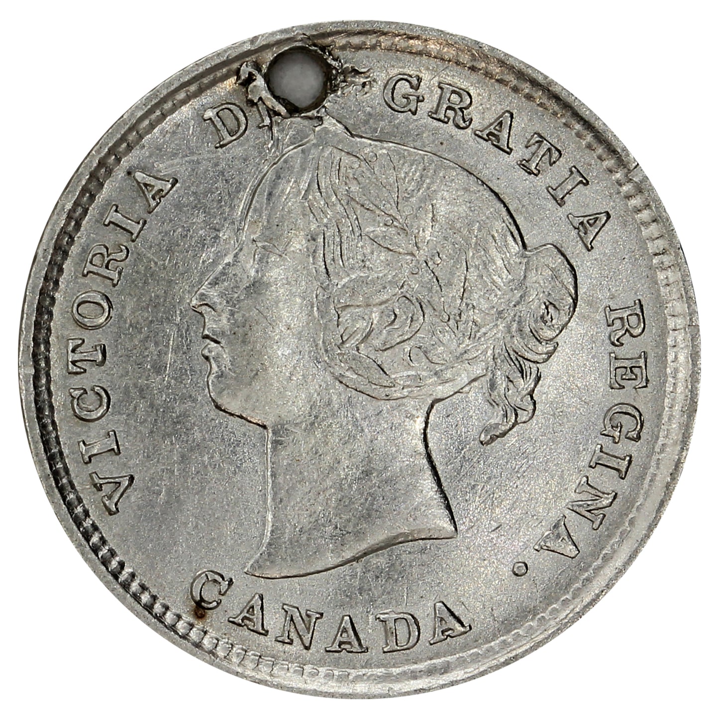 1891 Obv. 5 Canada 5-cents EF-AU (EF45) (Hole)