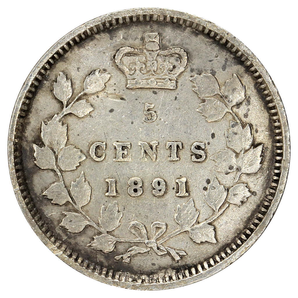 1891 Obv. 5 Canada 5-cents F-VF (F15) (Scratched or Bent)