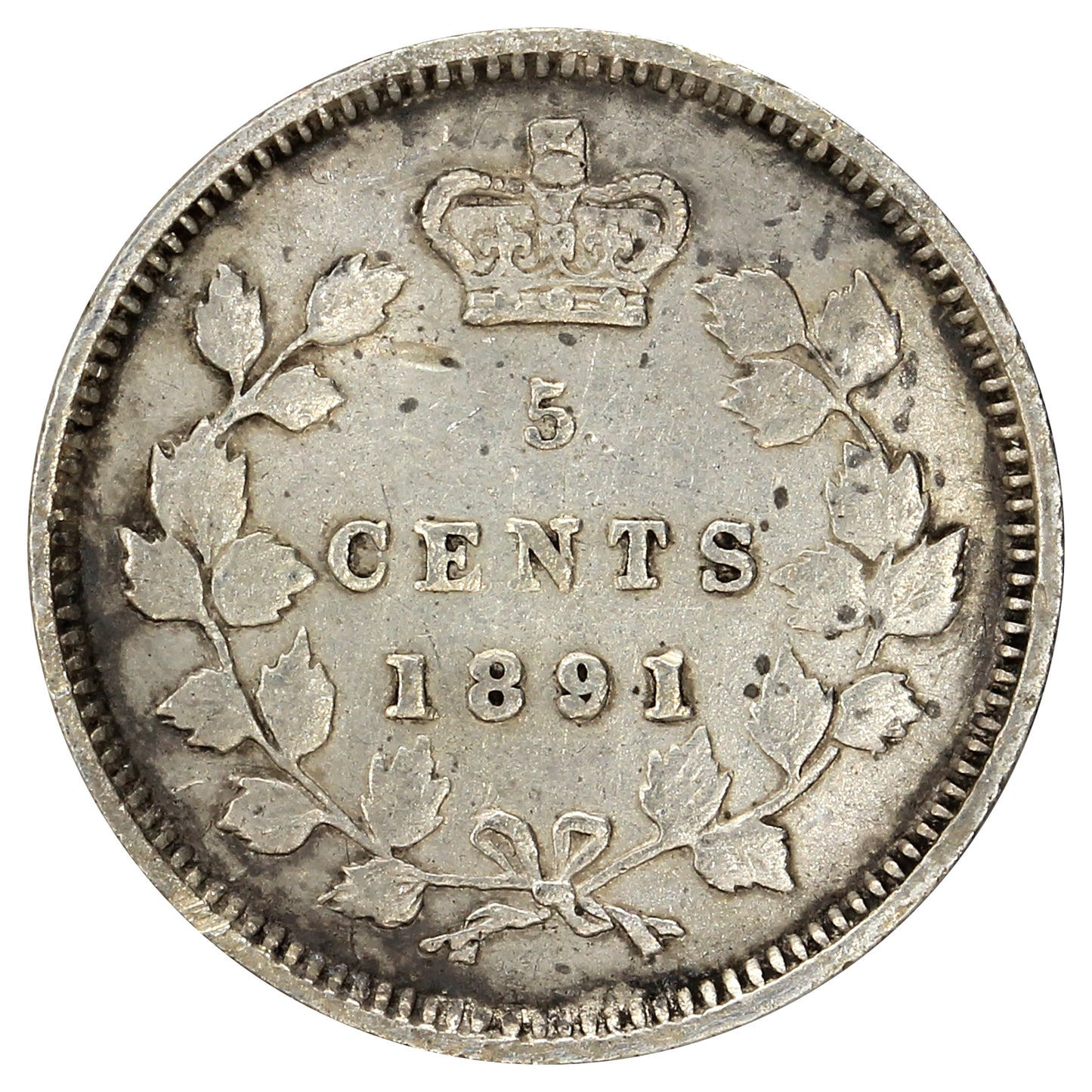 1891 Obv. 5 Canada 5-cents F-VF (F15) (Scratched or Bent)