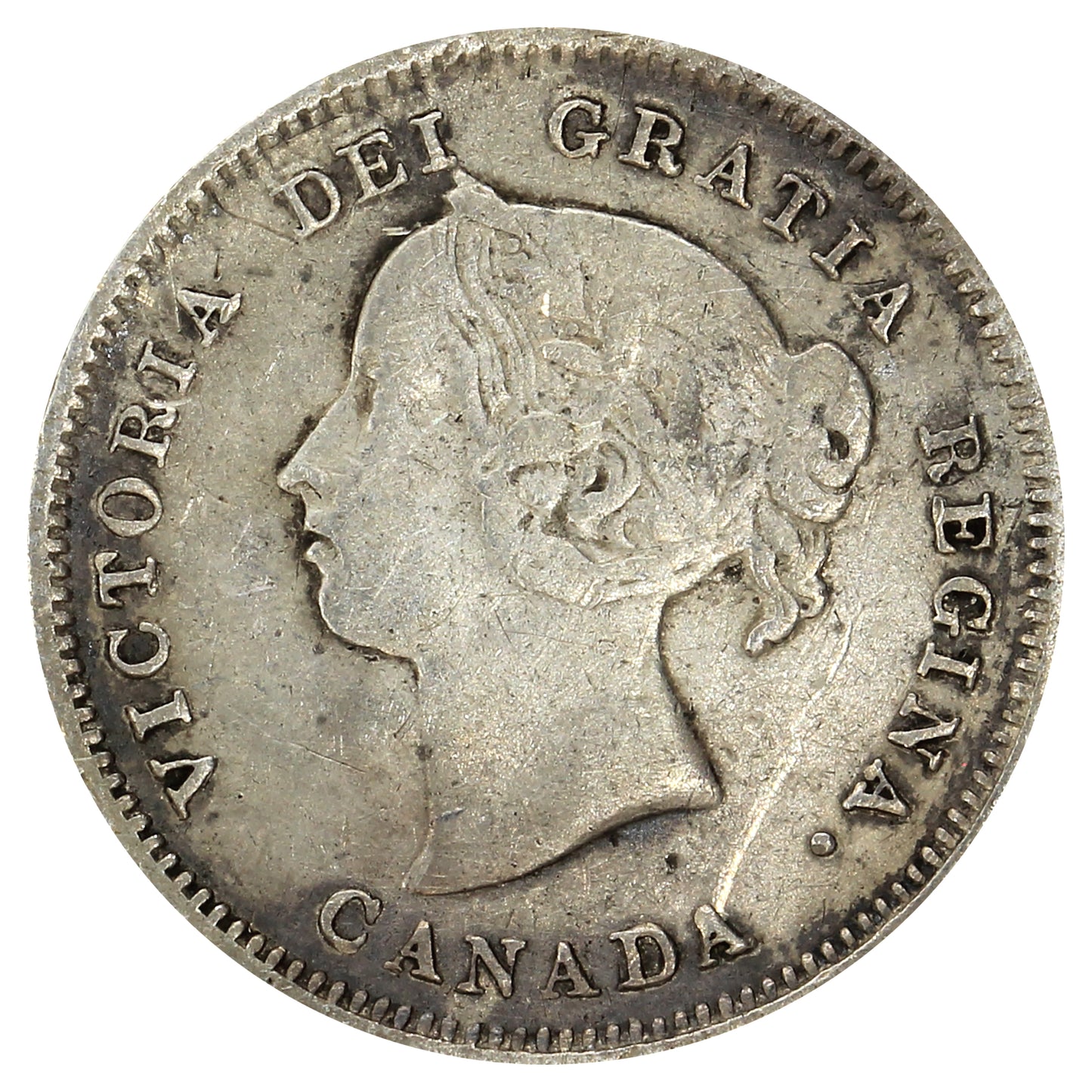 1891 Obv. 5 Canada 5-cents F-VF (F15) (Scratched or Bent)