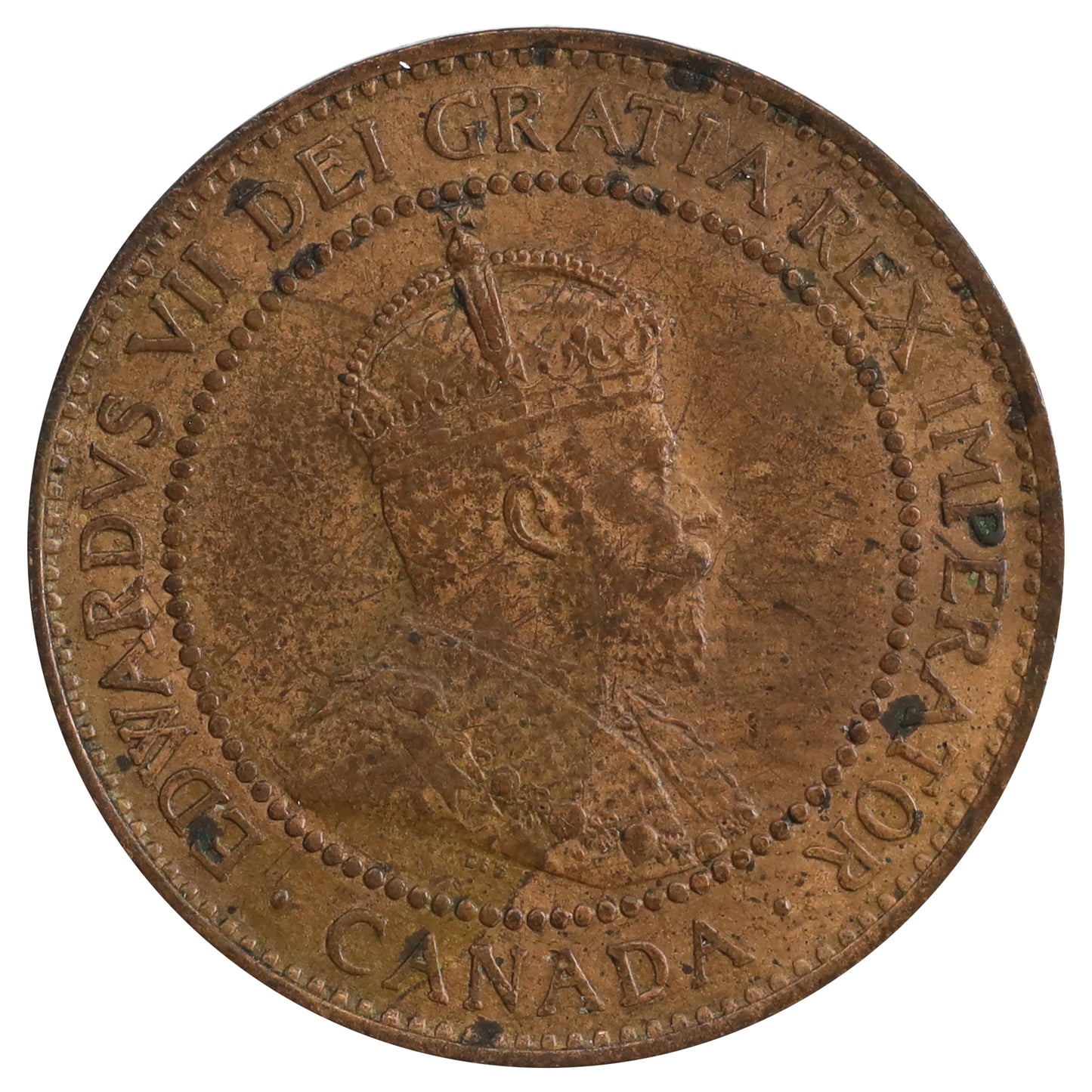 1908 Canada 1-cent Extra Fine (EF40) toned, marked, or spotted