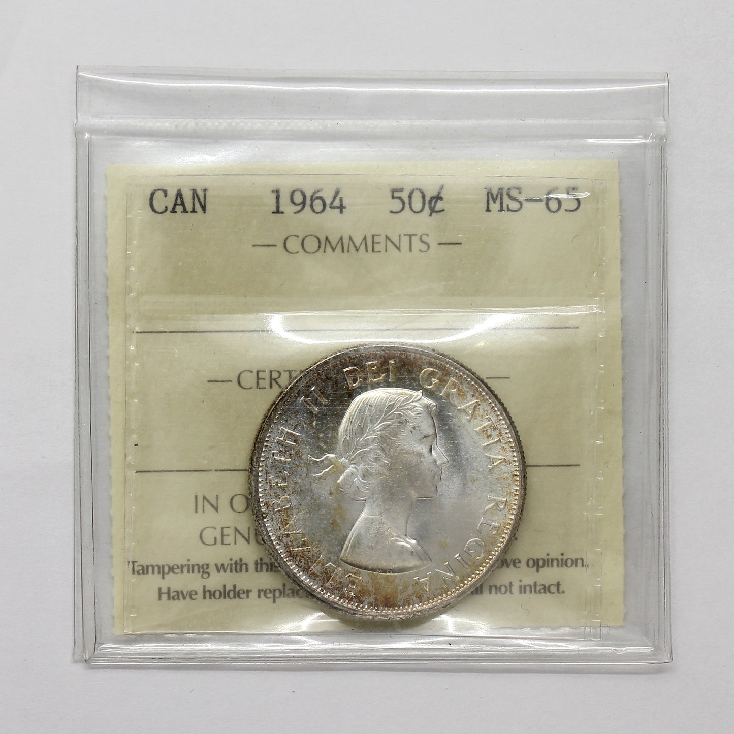 1964 Canada 50-cents ICCS Certified MS65 (Toned)