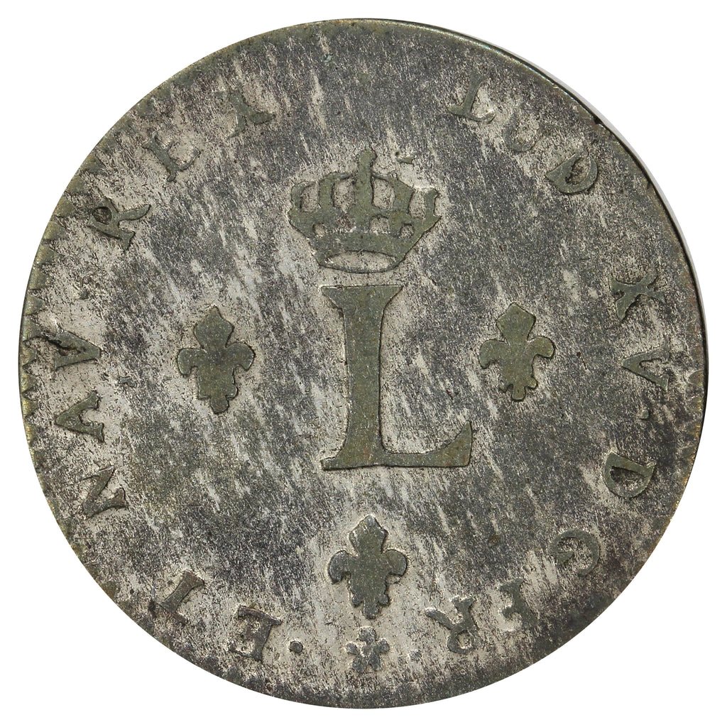 France 1750 AA Louis XV Double Sol Sous Marque, Metz Mint, Strong VF (VF20)