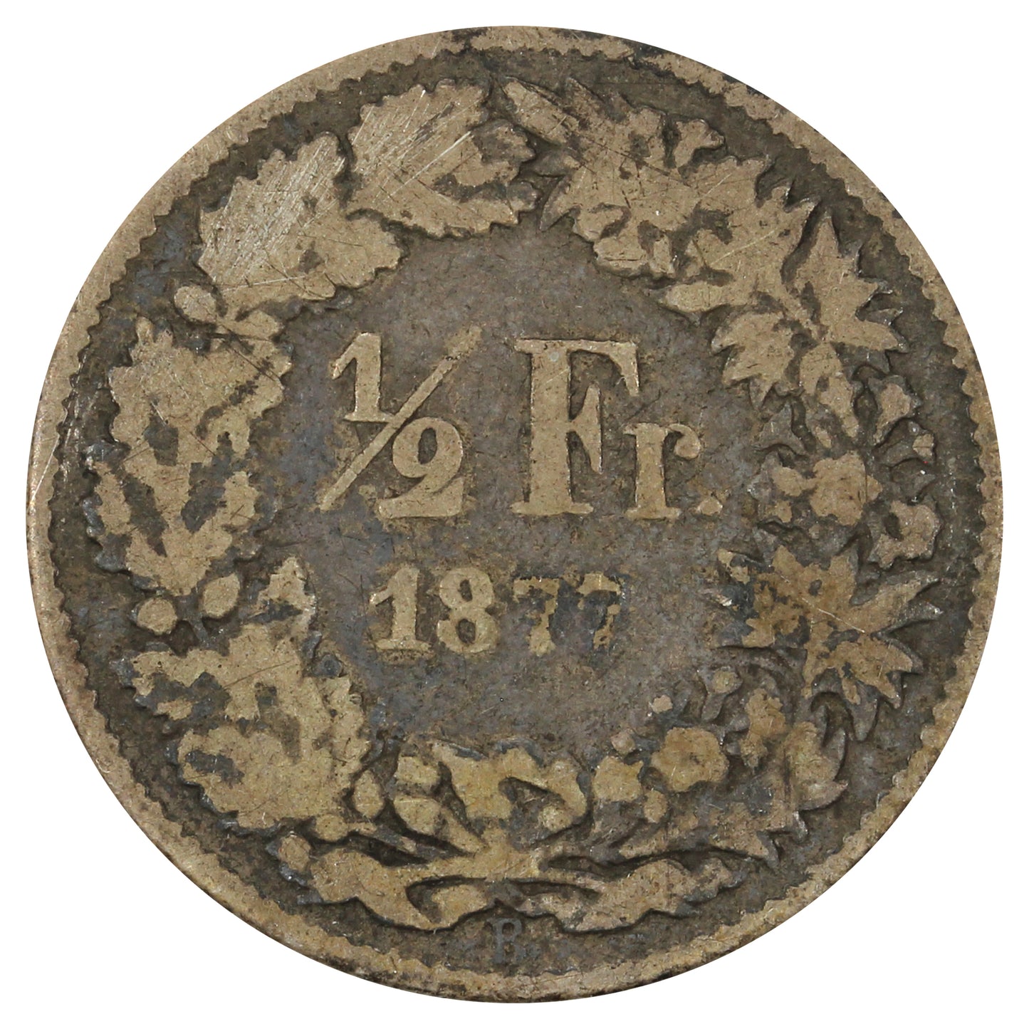 Switzerland 1877 B 1/2 Franc Very Fine (VF20) (Toned)
