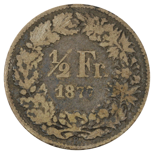 Switzerland 1877 B 1/2 Franc Very Fine (VF20) (Toned)