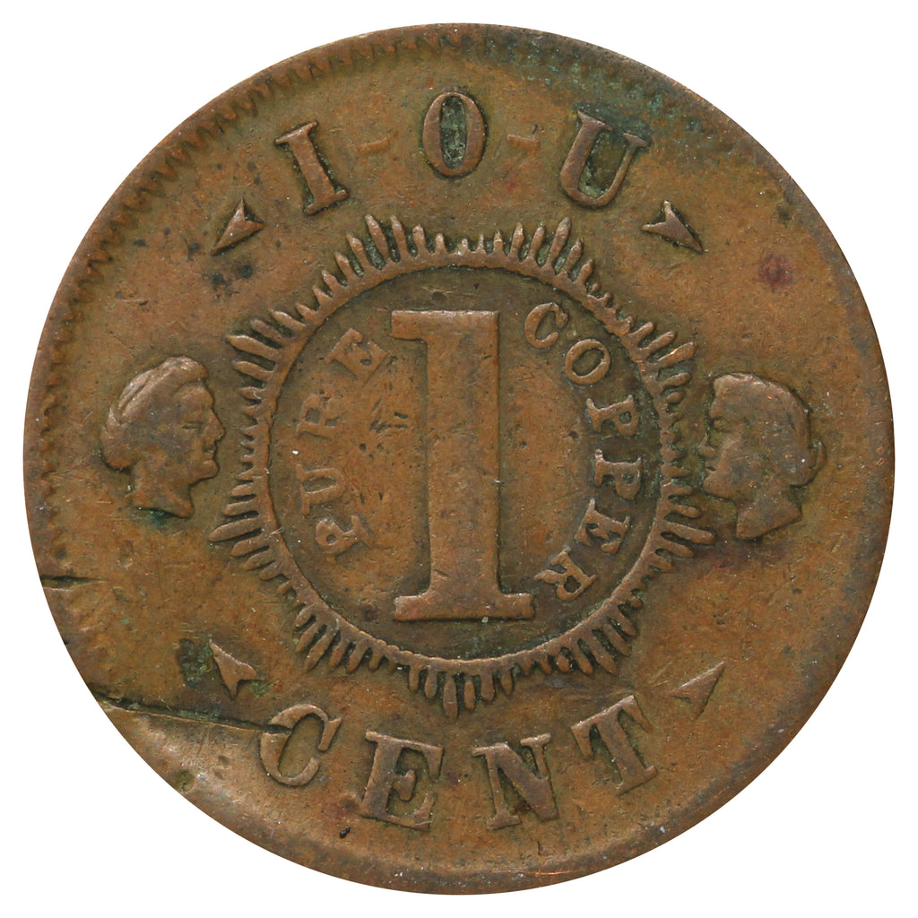 1863 USA New York Dickinson Comstock I.O.U 1 Cent Civil War Token