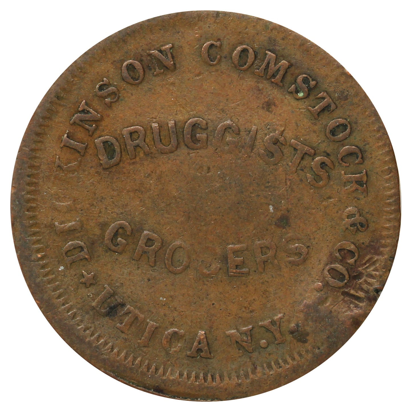 1863 USA New York Dickinson Comstock I.O.U 1 Cent Civil War Token