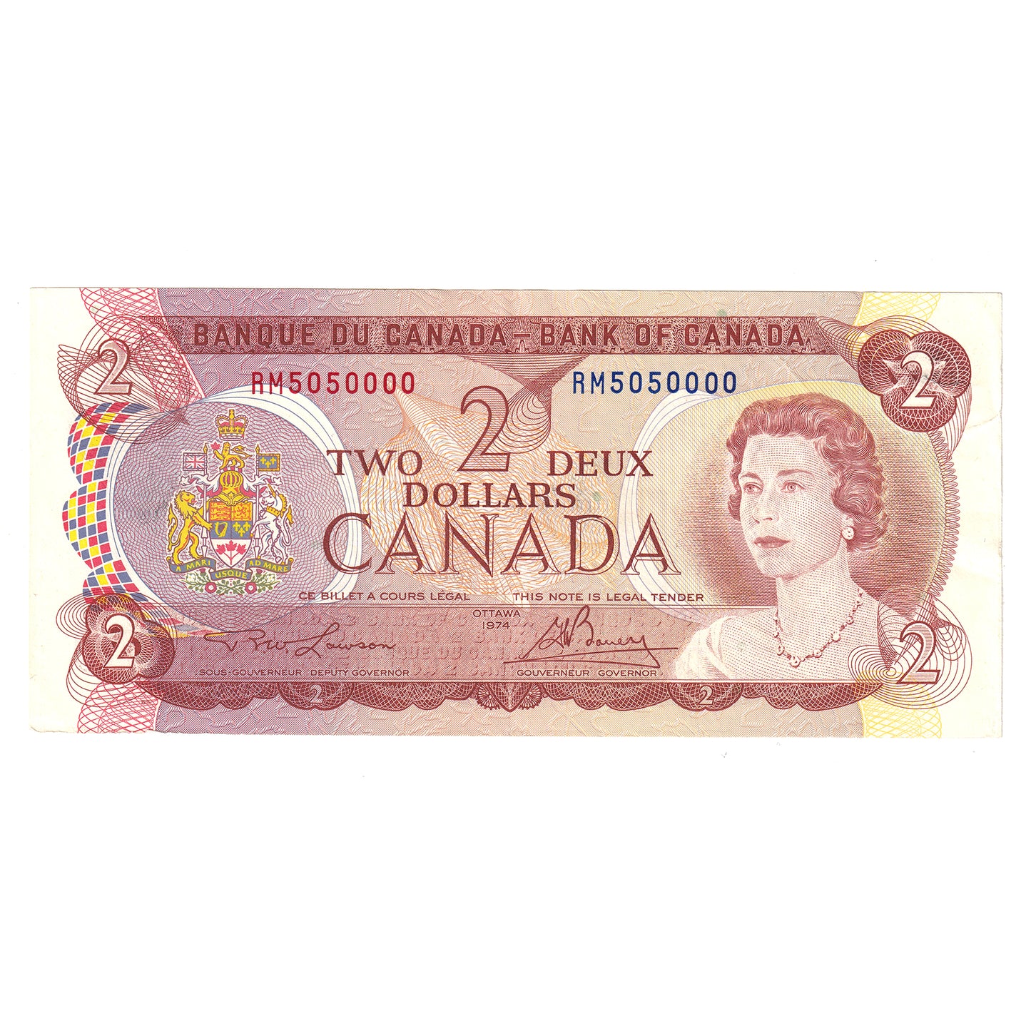BC-47a 1974 Canada $2 Note Lawson-Bouey, RM with Neat Serial Number 5050000, EF
