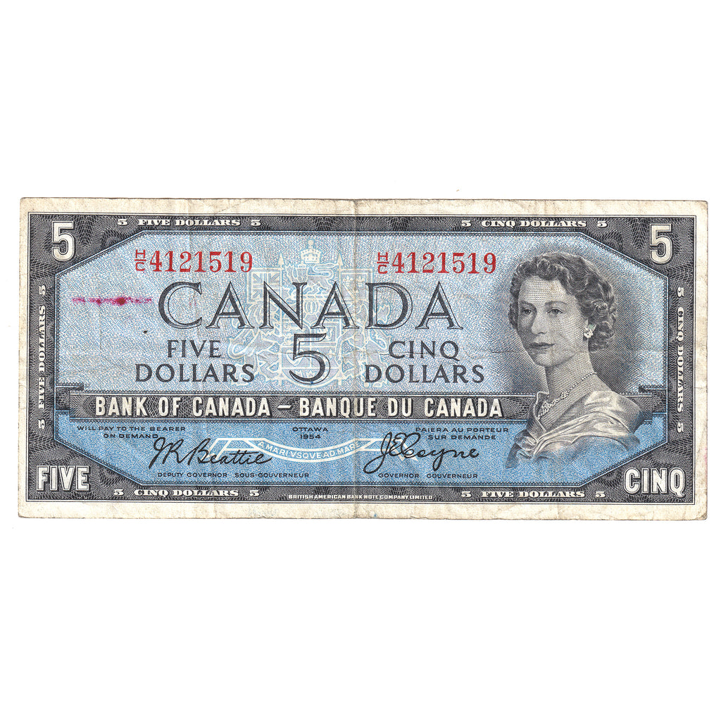 BC-31b 1954 Canada $5 Note Beattie-Coyne, H/C, VF (stain)