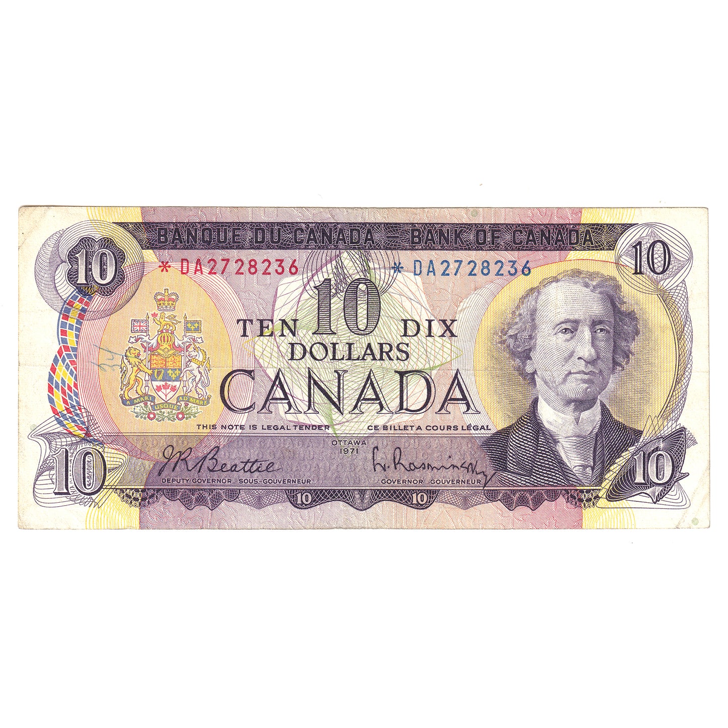BC-49aA 1971 Canada $10 Note Beattie-Rasminsky, *DA, F-VF (writing)