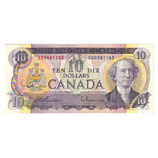 BC-49a 1971 Canada $10 Note Beattie-Rasminsky, DD, AU (writing)