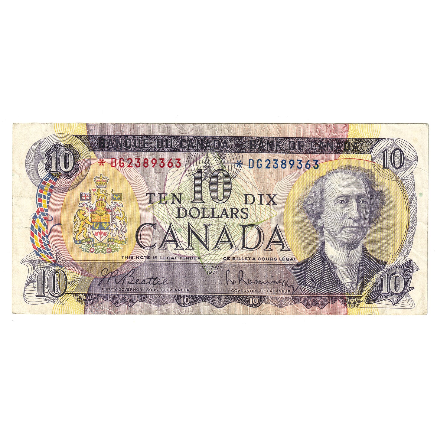BC-49aA 1971 Canada $10 Note Beattie-Rasminsky, *DG, VF (damaged)