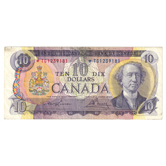 BC-49cA 1971 Canada $10 Note Lawson-Bouey, *TG, VF (damaged)