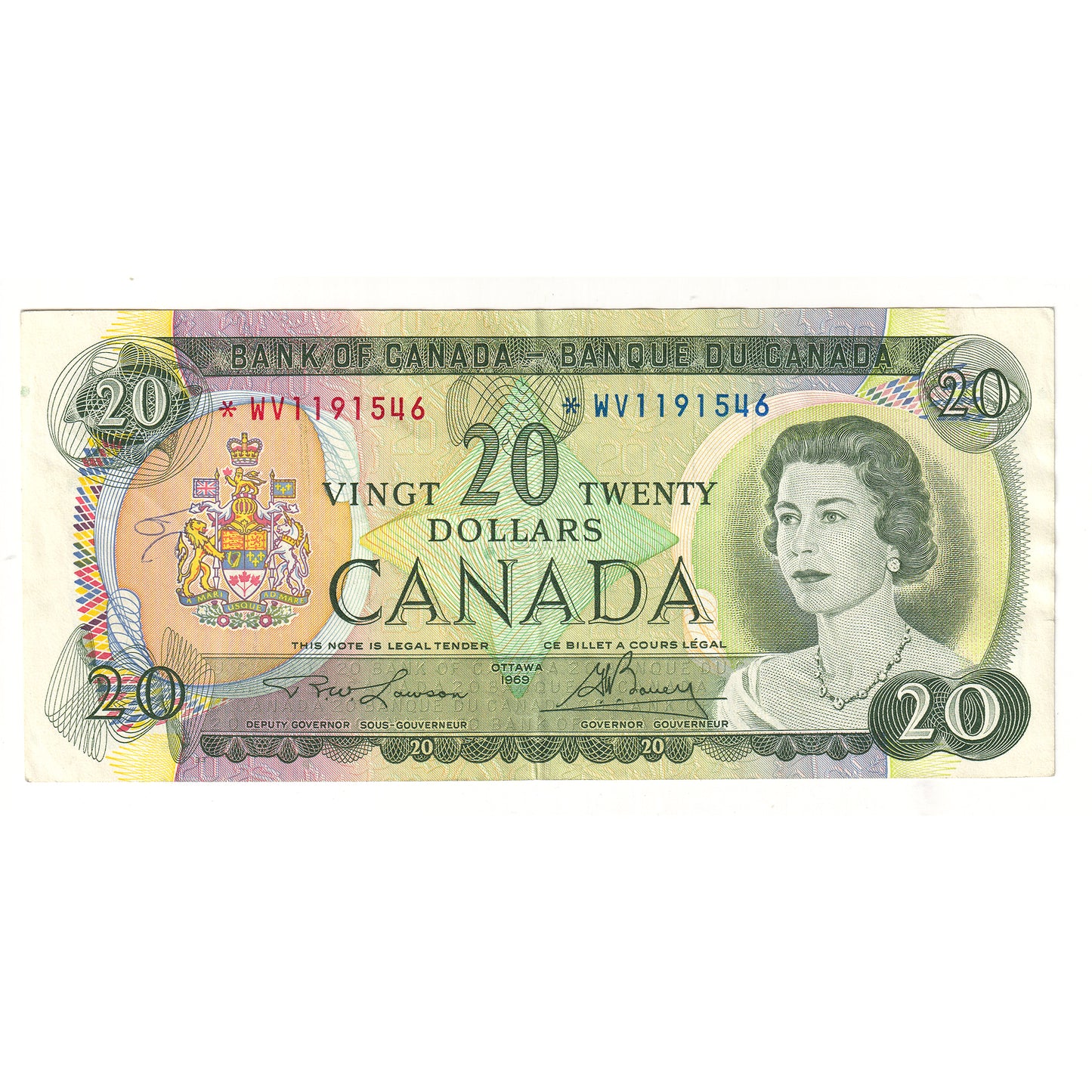 BC-50bA 1969 Canada $20 Note Lawson-Bouey, *WV, EF (writing)