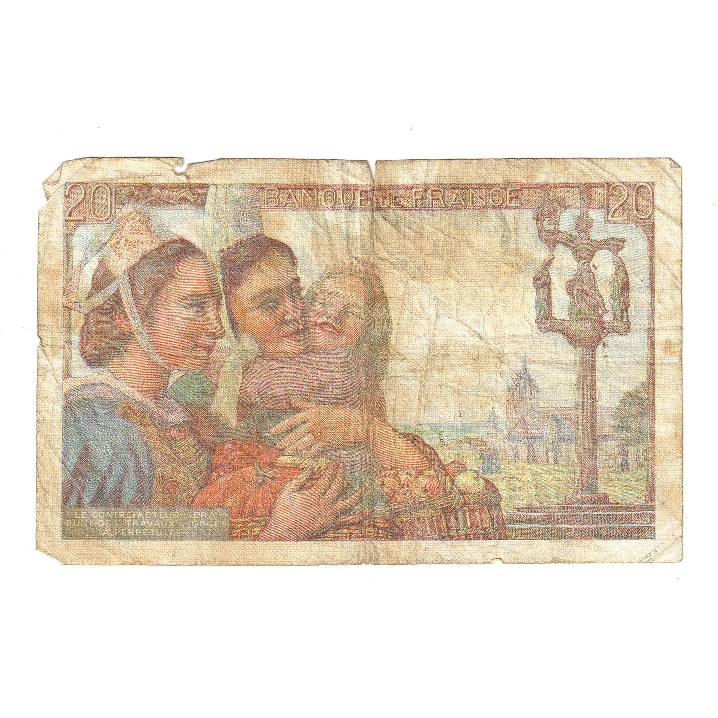 France 1943 20 Franc Note (damaged)