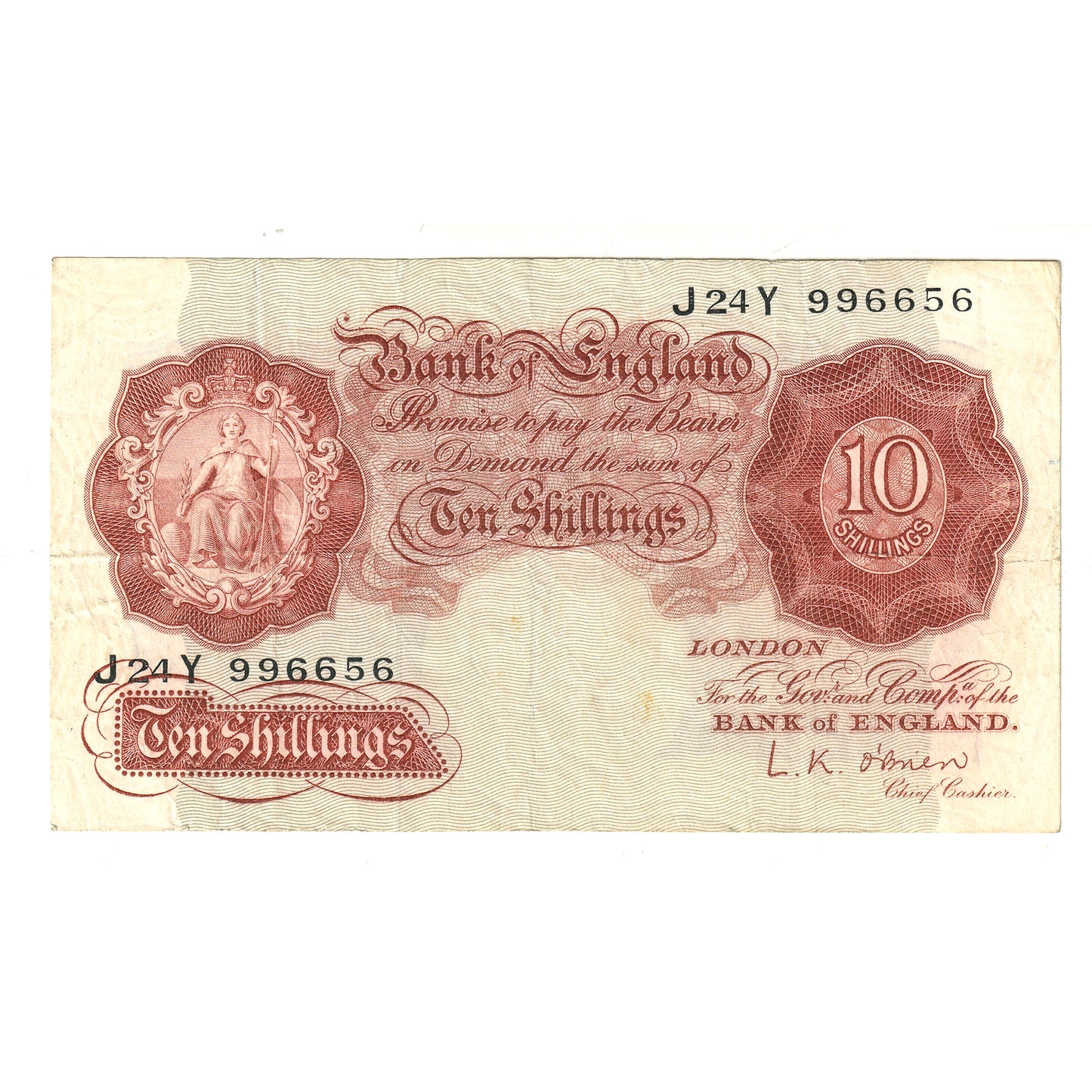 Great Britain 1955 10 Shilling Note, Pick #368c