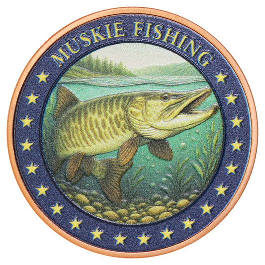 Muskie Fishing 1oz. .999 Fine Copper Coloured Round - Northern Nuggets