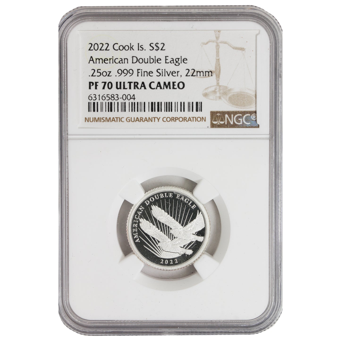 2022 Cook Islands $2 American Double Eagle 1/4 oz. Silver NCG Certified PF70 Ultra Cameo