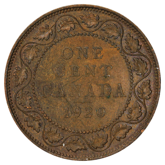 1920 Large Canada 1-cent Extra Fine (EF40) Cleaned, scratched or impaired.