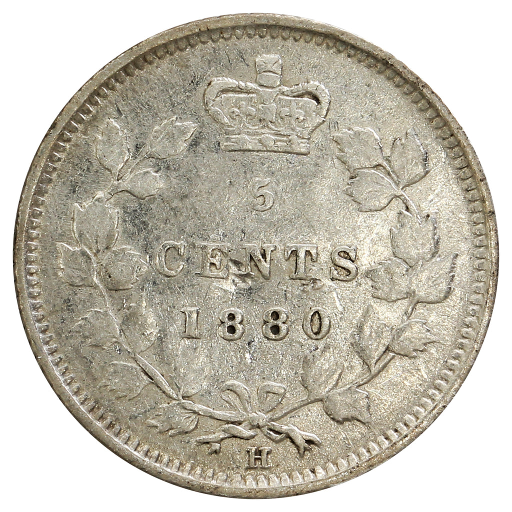 1880H Obv. 3 Canada 5-cents Fine (F12) scratched, bent or impaired