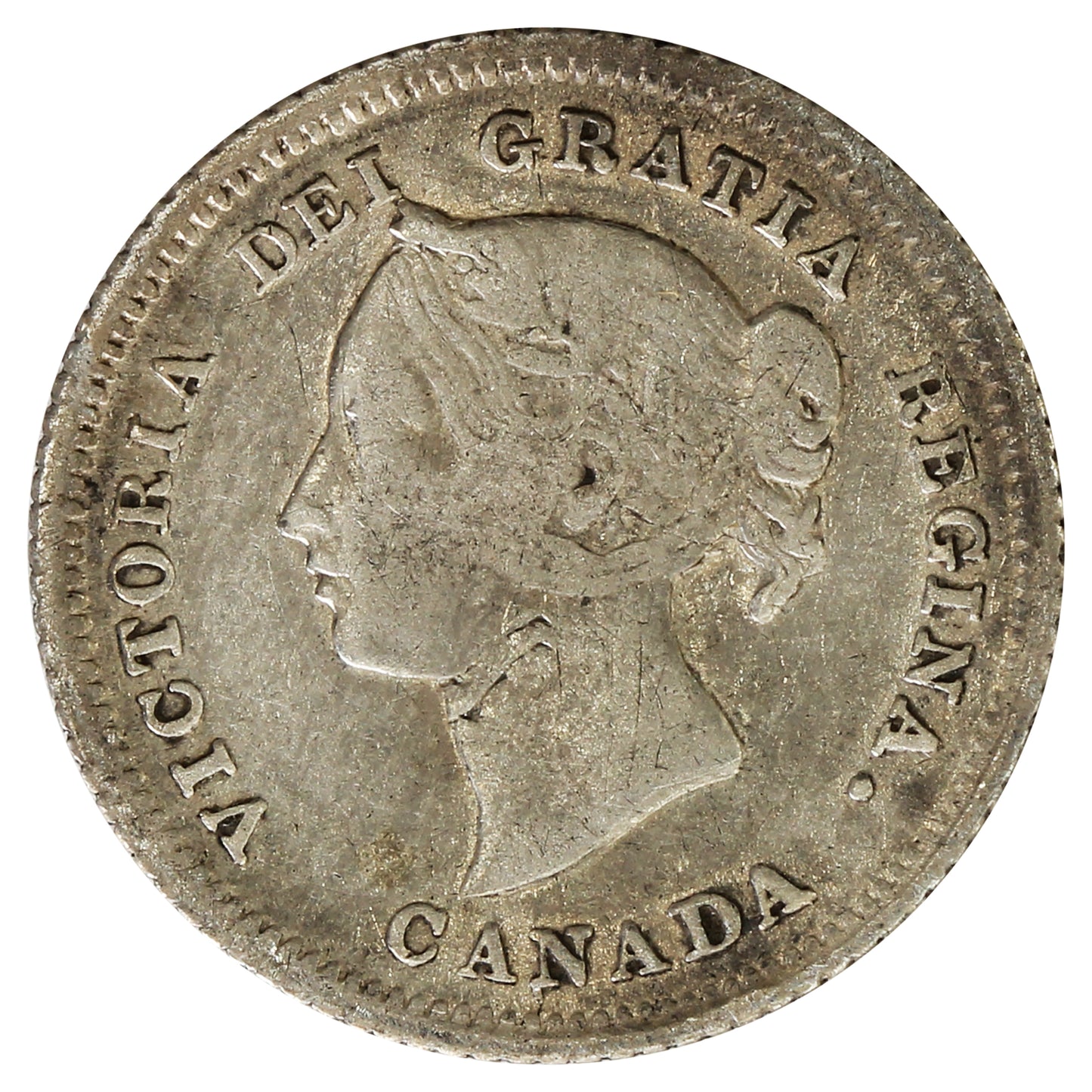 1880H Obv. 3 Canada 5-cents Fine (F12) scratched, bent or impaired